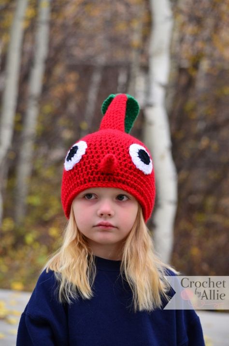 Red Pikmin Hat | Crochet by Allie White Pikmin, Purple Pikmin, Red Pikmin, Yellow Pikmin, Blue Pikmin, Pointy Nose, Crochet Products, Hat Patterns Free, Beginner Crochet Projects