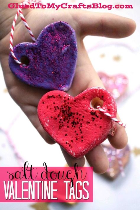 Salt Dough Hearts For Valentine Gift Tags & Ornaments Salt Dough Valentines, How To Make Salt Dough, Valentine Gift Tags, Salt Dough Crafts, Clay Hearts, Teacher Valentine Gifts, Valentines Gift Tags, Salt Dough Ornaments, Preschool Valentines