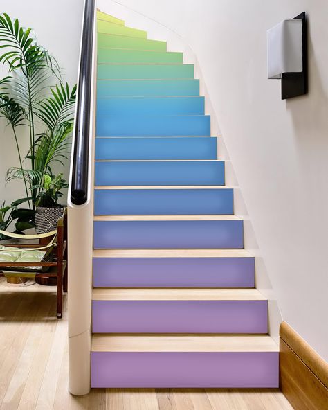 PRICES MAY VARY. Unique Decoration: FLFK's stair stickers are a creative way to transform and add personality to your stair risers, making them a focal point in your space. Easy Application: With the Peel and Stick technology, you can effortlessly revamp your stairs. Simply peel off the backing and stick on your stair risers. Thoughtful Sizing: Our set includes 15 pieces of stair stickers, each measuring 39.3"x7.08", designed to fit most standard stair risers perfectly. Quality Materials: Our st Ombré Stairs, Peel And Stick Stair Risers, Colored Stairs, Glitter Stairs, Yellow Bedroom Paint, Colorful Stairs, Painted Floorboards, Stair Art, Pretty Candy