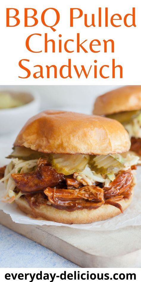 Crunchy Coleslaw, Bbq Pulled Chicken Sandwiches, Pulled Chicken Recipes, Bbq Pulled Chicken, Pulled Chicken Sandwiches, Shredded Bbq Chicken, Bbq Chicken Sandwich, Bbq Chicken Breast, Summer Sandwiches