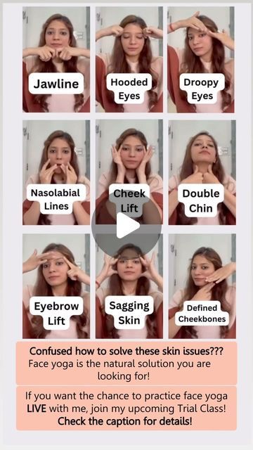 Face Prana by Snehja | Your Face Yoga + Health Coach on Instagram: "The reason why I am telling you that my LIVE TRIAL CLASS is the only solution you need is because: ✅Learn Face Yoga Exercises & Massages LIVE with me ✅Get expert guided product recommendations ✅Solve all your doubts in a LIVE Q/A session ‼️Exclusive bonuses + ultimate skin secrets   Still not convinced? Then listen to me, if you don’t dare to make the first step, you will keep thinking forever!💯💖  Comment “trial” below . . . . #facepranabysnehja #faceyogaroutine #faceyoga #natural #healthyskin #faceexercises #doublechin #droopyeyes #saggingskin  [Face yoga, Face Prana by Snehja, morning routine, face exercises, natural glow, skincare routine, healthy skin, droopy eyes, nasolabial folds, sagging skin, cheekbones, double c Yoga Face, Droopy Eyes, Face Yoga Exercises, Nasolabial Folds, Face Exercises, Skin Secrets, Face Yoga, Yoga Health, Face Massage