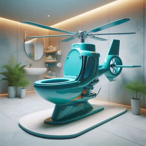 Helicopter-Inspired Toilet: Rotating Functionality and Advanced Flushing Mechanism Unusual Toilets, Plumbing Humor, Bathroom Furniture Design, Luxury Toilet, Traditional Bathroom Designs, Ergonomic Seating, Modern Color Schemes, Creative Bathroom, Traditional Toilets