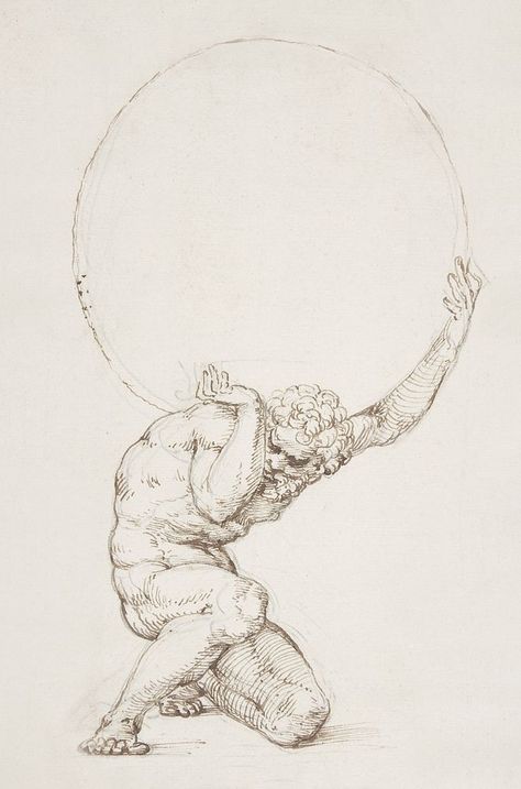 Crouching Figure of Atlas (1481–1536), vintage illustration by Baldassare Tommaso Peruzzi. Original public domain image from The MET Museum. Digitally enhanced by rawpixel. | free image by rawpixel.com / The Metropolitan Museum of Art (Source) Crouching Figure Of Atlas, Atlas Mythology, Atlas Drawing, Atlas Painting, Atlas Illustration, The Met Museum, About Space, Art Study, Public Domain Images