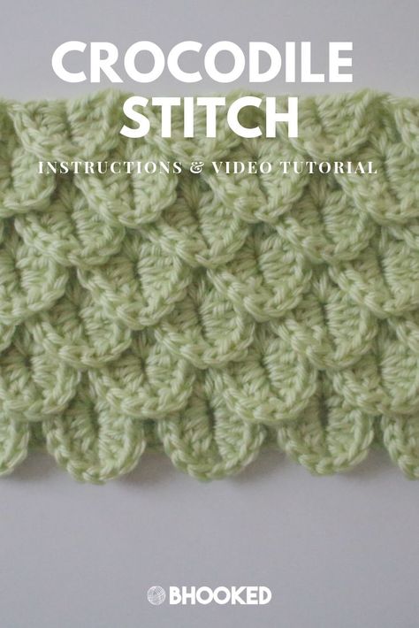 How to crochet the crocodile stitch. Click through for the instructions and video tutorial! #BHooked #Crochet #CrochetStitches Crochet Crocodile Stitch Tutorial, Crocodile Stitch Crochet, Crochet Crocodile Stitch Pattern, Crochet Crocodile, Crocodile Stitch, Crochet Mermaid, Easy Crochet Stitches, Learn How To Crochet, Stitch Crochet