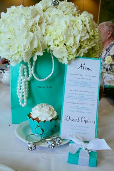 Tiffany Blue Party, Breakfast At Tiffanys Party Ideas, Tiffany Themed Bridal Shower, Tiffany Birthday Party, Tiffany Birthday, Tiffany Baby Showers, Tiffany Theme, Tiffany Bridal Shower, Bridal Shower Menu