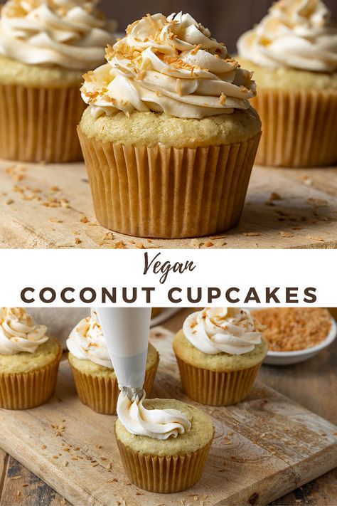 Vegan Coconut Cupcakes Eggless Cupcake Recipe, Coconut Cupcake Recipes, Vegan Dessert Recipe, Vegan Cupcake Recipes, Vegan Frosting, Gluten Free Ice Cream, Coconut Cake Recipe, Coconut Frosting, Coconut Cupcakes