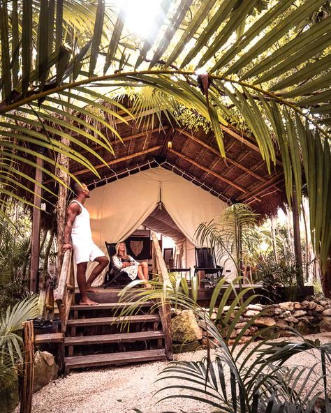 Habitas-Tulum-Mexico-review-eco-luxury-glamping-couple Holbox Island, Utah Camping, Tulum Hotels, Glamping Resorts, Outdoor Cinema, Luxury Glamping, Eco Luxury, In The Jungle, Beach Town