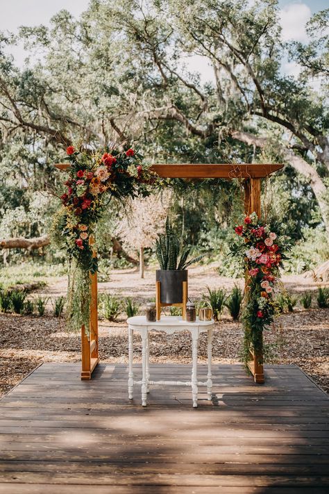 Rustic Elegance Cross Creek Ranch | Blush & Gold Tampa Bay Wedding Greenery Bouquet, Wood Arch, Wedding Cross, Wooden Arch, Rustic Wedding Flowers, Wedding Vendor, Bay Wedding, Ceremony Arch, Wooden Flowers