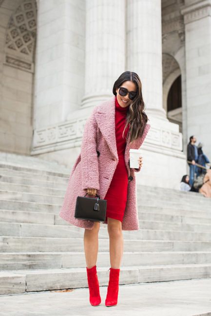 Time Stands Still :: Red dress & Classic timepiece :: Outfit :: Coat :: Topshop Dress :: ASOS Bag :: Mark Cross Shoes :: Steve Madden Accessories :: Daniel Wellington watch & cuff PUBLISHED: November 22, 2017 Red Boots Outfit, Red Ankle Boots, Color Dresses, Red Sweater Dress, Office Outfits Women, Red Dress Outfit, Pink Coat, Red Boots, Coat Outfits