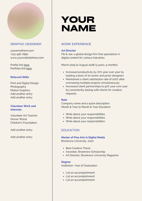 Aesthetic Professional Editable Resume Template Beige Neon Pink Green with Profile Photo Space for Creatives and Graphic Designers Resume Aesthetic, Cute Resume, Canva Resume, Resume Template Examples, Editable Resume, Portfolio Resume, Neon Rose, Creative Jobs, Downloadable Resume Template