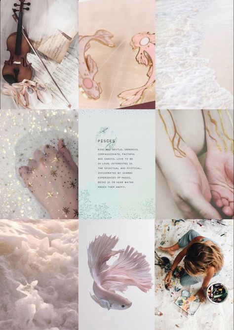 Pisces zodiac astrology aesthetic mood board Occupational Wellness, Pisces Constellation Art, Pisces + Core + Aesthetic, Ethereal Bedroom, Jewelry Moodboard, Empowerment Photoshoot, Astrology Artwork, Pisces Aesthetic, Venus In Pisces