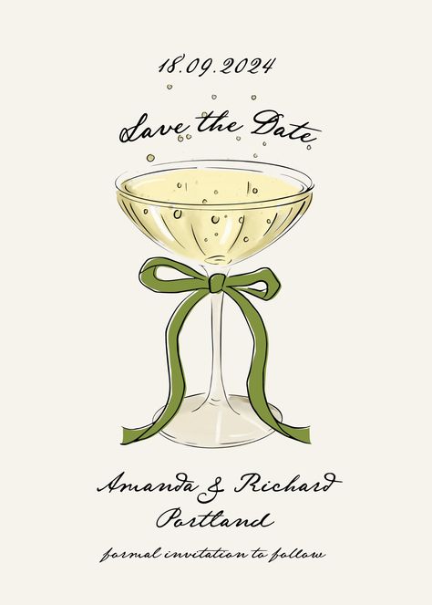 Save the Date Template, Hand Drawn Invitation With Champagne and Bow Template, Trendy Whimsical Card, Fun Wedding Invite, Instant Download - Etsy Brunch Invitations Template, Save The Date Card Ideas, Wedding Invation, Wedding Save The Date Ideas, Card Invitation Design, Wedding Invite Card, Hand Drawn Invitation, Save The Date Ideas, Invite Design