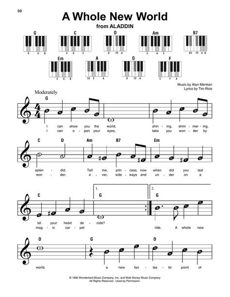 A Whole New World (from Aladdin) Super Easy Piano by Alan Menken Chord Piano, Kunci Piano, Piano Music With Letters, Piano Sheet Music Beginners, Popular Piano Sheet Music, Piano Songs Sheet Music, Sheet Music With Letters, Piano Songs For Beginners, Piano Sheet Music Letters