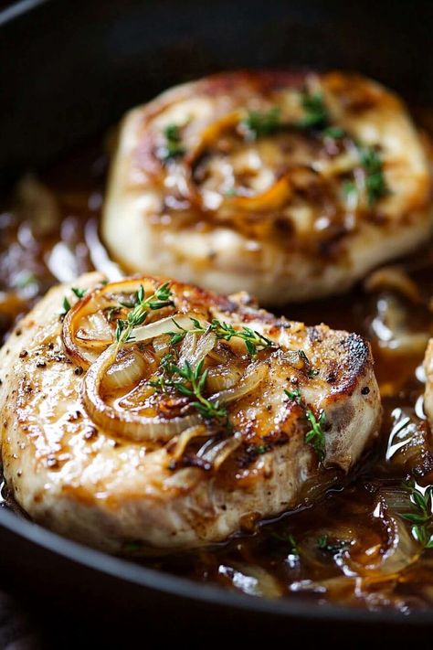 French Onion Pork Chops Pork Chop Recipes With Lipton Onion Soup, Pork Chops With Onion Soup Mix Lipton, Onion Soup Pork Chops, Pork Chops And Onions, Instapot Pork Chops, Dutch Oven Pork Chops, Onion Pork Chops, Pork Chop Sauce, French Onion Pork Chops