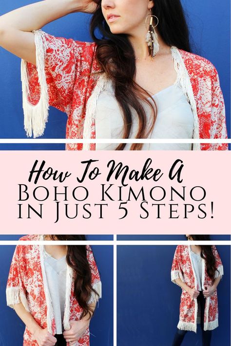 Simple Boho Style, Kimono Sewing Pattern, Kimono With Fringe, Diy Clothes For Women, Diy Kimono, Diy Summer Clothes, Easy Diy Clothes, Tshirt Refashion, Make Your Own Clothes