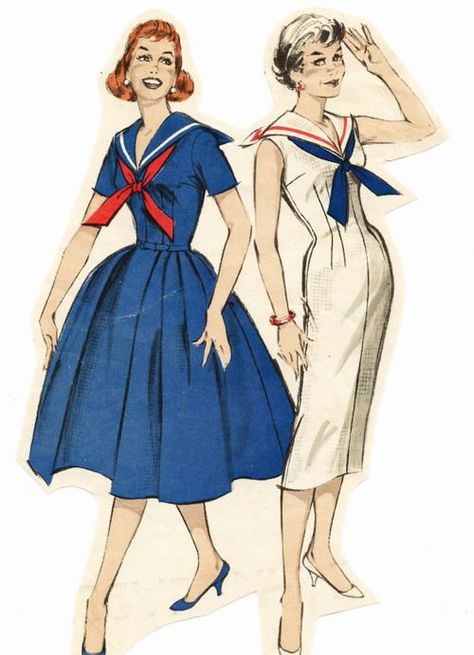 1950s Sailor Dress pattern: Middy Dress, 40s Mode, Theme House, Butterick Dress Patterns, Nautical Vintage, Cottage Coastal, Patron Vintage, Mode Retro, Plans Architecture