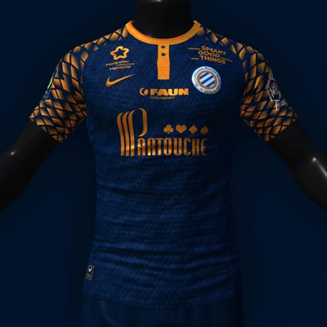 Dylan on Instagram: "Montpellier Home Kit Concept 🧡💙 #ConceptKit #KitConcept #KitCreator #CreatorKit #Graphisme #Sport #Shirt #Jersey #Foot #Football #France…" Rugby Jersey Design, Volleyball Jersey Design, Sports Apparel Design, Cricket T Shirt Design, Football France, Badminton Shirt, Cricket T Shirt, Football Shirt Designs, Football Jersey Outfit