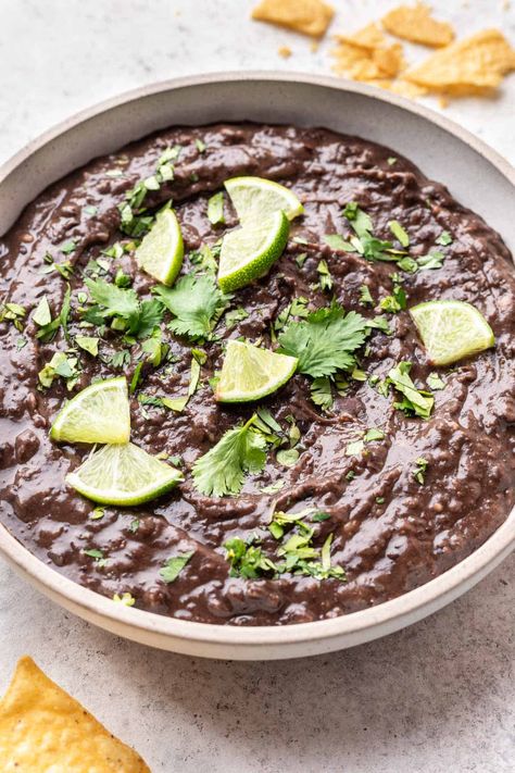 Easy Refried Black Beans from Scratch (Instant Pot!) - Home-Cooked Roots Vegan Refried Black Beans, Black Bean Refried Beans, Black Beans From Scratch, Beans From Scratch, Refried Black Beans, Refried Beans Recipe, Healthy Side Dish, Healthy Side, Instant Pot Pressure Cooker