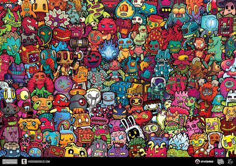 Hidden Doodles Game by Lei Melendres, via Behance Lei Melendres, Doodles Games, Doodle Monster, Graffiti Doodles, Doodle Art Drawing, Wallpaper Doodle, Graffiti Characters, Drawing Style, Character Sketches