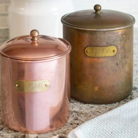 Clean Copper, Copper Cleaner, Copper Canisters, How To Clean Copper, Kitchen Storage Canisters, How To Polish Copper, Metal Canisters, Copper Cookware, Tarnish Remover