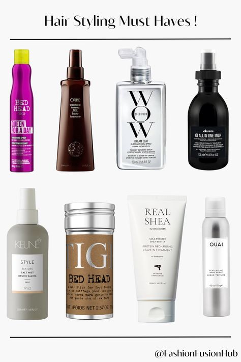 Achieve salon-quality hair at home with these essential styling products. Perfect for prepping, protecting, and styling, these products will transform your hair routine and leave you with a flawless finish every time. #HairStylingEssentials #HairCareProducts #MustHaveHairProducts #HairVolume #TexturizingSpray #LeaveInTreatment #HeatProtectant #HairRoutine #BedHeadProducts #SalonHairAtHome" Professional Hair Products, Essential Products, Hair Advice, Texturizing Spray, Hair Product, Hair Routine, Hair Stylist Life, Styling Products, Body Skin Care Routine