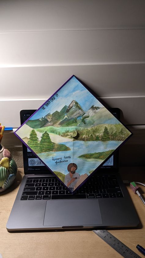 Cap Decorations, Graduation Cap Decoration, Bob Ross, Grad Cap, High School Graduation, Graduate School, Graduation Cap