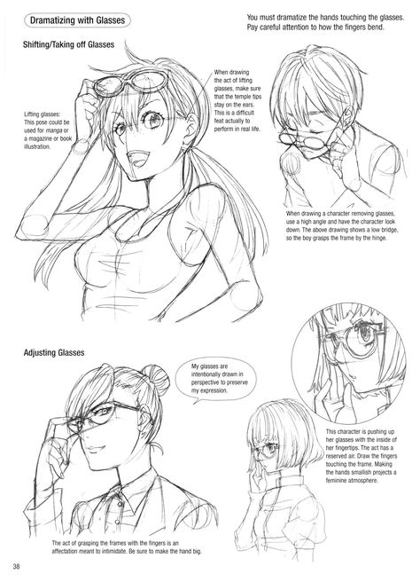 Dramatizing with Glasses Character With Glasses Reference, Pose With Glasses Drawing, Hand Holding Eye Glasses Drawing Reference, Person Holding Glasses Reference, Anime Glasses Pose, Glasses On Top Of Head Reference, Glasses From The Side Drawing, Sunglasses On Top Of Head Reference, Poses With Glasses Drawing