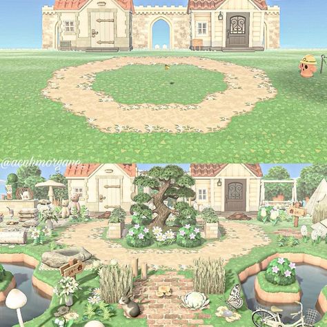 Acnh Entrance Designs Resident Services, Animals Crossing, Wood Island, Animal Crossing Wild World, All Codes, Acnh Inspo, Stone Path, New Animal Crossing, Entrance Design