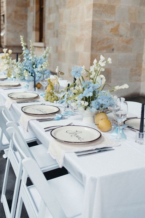 Blue Tablescapes, Champagne Towers, Marquee Party, Blue Centerpieces, Ceremony Dress, Blue Bridal Shower, Champagne Tower, Party Hire, Reception Details