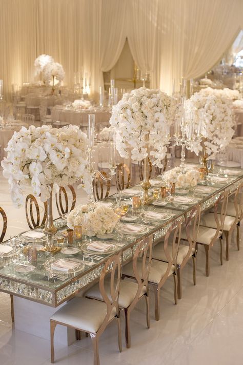 Four Seasons Wedding Inspiration — Eddie Zaratsian Lifestyle & Design Four Seasons Wedding, تصميم الطاولة, Rustic Wedding Decorations, All White Wedding, Long Table, Wedding Decor Elegant, White Gold Wedding, Wedding Table Centerpieces, Wedding Cake Designs