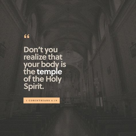 What? know ye not that your body is the temple of the Holy Ghost which is in you, which ye have of God, and ye are not your own? Your Body Is A Temple, Faith Healing, Youversion Bible, Soli Deo Gloria, Body Is A Temple, Daily Verses, Holy Ghost, Daily Bible Verse, The Holy Spirit