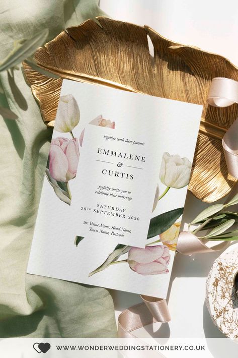 Tulip Wedding Invitations Wedding Invitations Tulips, Tulip Invitation, Card Designs Ideas, Tulip Wedding Invitation, Tulips Wedding, Painted Tulips, Modern Wedding Invites, Floral Wedding Stationery, Wedding Invitation Trends