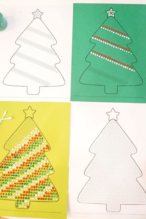 Christmas Dot Painting: Q-tip Tree Painting FREE Printable - Friday We're in Love Thanksgiving Qtip Painting, Letter Qtip Painting Free, Q Tip Painting Printables Free, Christmas Dot Painting, Qtip Painting, Christmas Activity For Kids, Christmas Light Scavenger Hunt, Q Tip Painting, Christmas Tree Printable