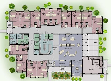 Nursing Homes Architecture, Nursing Home Design Floor Plans, Nursing Home Floor Plan Layout, Senior Living Facilities Floor Plans, Residential Assisted Living Floor Plans, Assisted Living Facility Floor Plans, Boarding House Floor Plans, Country Estate Floor Plans, Memory Care Unit Design