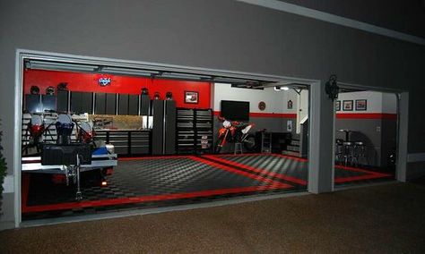 RaceDeck Free-Flow garage floor tile 2 Car Garage Organization, Garage Organization Storage, Garage Floor Tile, Garage Flooring Options, Man Cave Ideas, Auto Garage, Overhead Garage Storage, Garage Floor Tiles, Overhead Garage