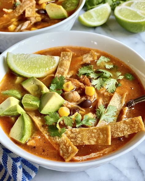 Instant Pot Chicken Tortilla Soup Recipe (Easy) | Kitchn Easy Tortilla Soup Recipe, Mexican Soup Chicken, Chicken Tortillas Soups Recipe, Leftovers Soup, Tortilla Soup Recipe, Spicy Soup, Winter Dinner, Chicken Tortilla, Chicken Tortilla Soup