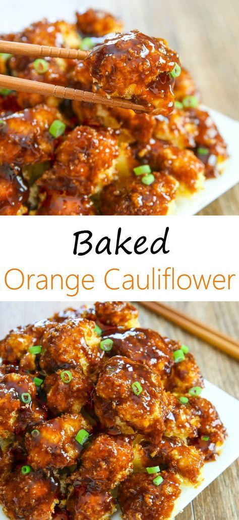 Baked Orange Cauliflower. A healthier dinner version of the Chinese take-out dish! Tofu Ideas, Vegetarische Diners, Resep Vegan, Trendy Recipes, Orange Cauliflower, Orange Baking, Buffalo Cauliflower, Dinner Chicken, Baked Cauliflower