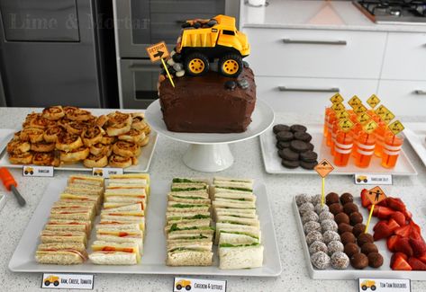 Construction Theme Party Food, Construction Party Food Ideas, Construction Party Food, Digger Party, Lime Mortar, Construction Theme Birthday Party, Construction Theme Party, Party Food Themes, Party Food Ideas