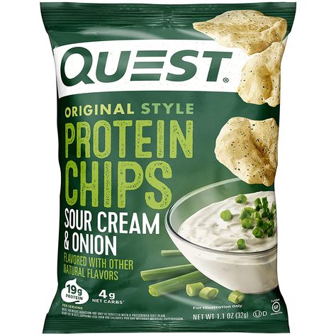 Quest Nutrition Protein Chips, Sour Cream & Onion, High Protein Sour Cream Chips, Quest Chips, Quest Protein, Bbq Chips, Protein Chips, Protein Baking, Pure Protein, Game Snacks, Quest Nutrition