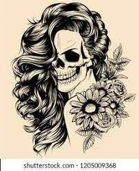 50,994 Female Skull Images, Stock Photos & Vectors | Shutterstock Lace Skull Tattoo, Mujeres Tattoo, Skull Girl Tattoo, Skeleton Girl, Women Skeleton, Skeleton Drawings, Sugar Skull Girl, Witch Tattoo, Vector Sketch