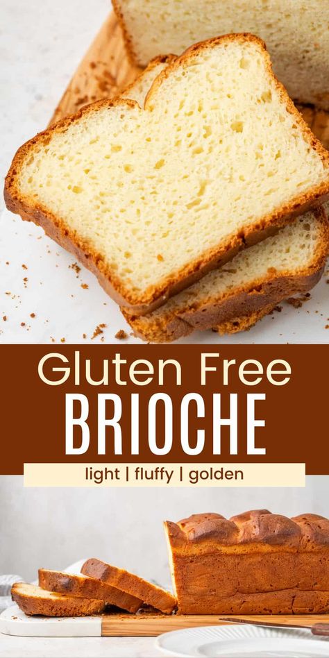 Light and fluffy Gluten Free Brioche is a yeasted sweet bread with a tender crumb and a beautifully browned crust. Its soft texture makes it more of a dessert than traditional bread, and it's perfect for using in your favorite French toast recipe. Plus this recipe has a secret shortcut to simplify the baking process! Gluten Free Brioche Bread, Gluten Free Brioche, Bread Gluten Free, Gluten Free Yeast Free, Pan Sin Gluten, Lactose Free Milk, Gluten Free Recipes Bread, Brioche Bread, Gluten Free Recipes For Breakfast