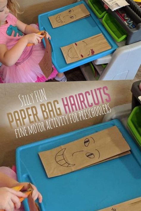 Work on scissor and fine motor skills with a silly paper bag haircuts activity from our Member of the Month, Stephanie. Silly Haircuts, Family Activities Preschool, Preschool Fine Motor Skills, Preschool Fine Motor Activities, Fine Motor Activities For Kids, Preschool Fine Motor, Scissor Skills, Fine Motor Skills Activities, Motor Skills Activities