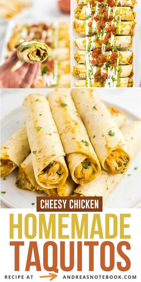 Oven Baked Taquitos, Easy Taquitos, Homemade Chicken Taquitos, Air Fryer Taquitos, Homemade Taquitos, Uncooked Tortillas, Baked Taquitos, Make Shredded Chicken, Oven Air Fryer