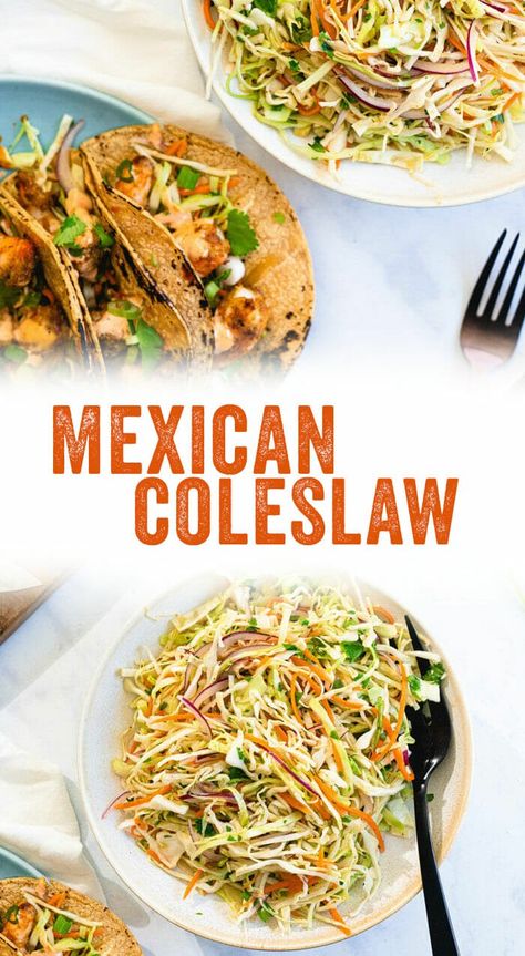 This easy Mexican coleslaw recipe is deliciously fresh and tangy, featuring cabbage, red onion, cilantro, and cumin. Perfect as a side or on tacos! #coleslaw #mexican #tacos #party #summer #sidedish #healthy #mealprep Tacos Coleslaw, Mexican Coleslaw Recipe, Yummy Coleslaw Recipe, Mexican Coleslaw, Best Cabbage Recipe, Meal Train, Coleslaw Recipe Easy, Salad Dressing Recipes Healthy, Work Food