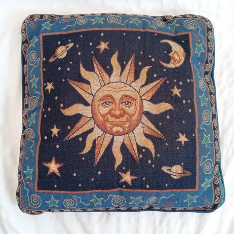 Look what I just found on Depop 🙌 https://depop.app.link/wpHhesbkwkb Sun And Moon Graphic, Celestial Sun And Moon, The Mighty Boosh, Moon Graphic, Celestial Sun, Tapestry Pillow, Woven Tapestry, Sun And Moon, Tapestry Weaving