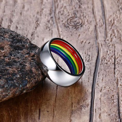 Gay Wedding Rings, Gay Jewelry, Gay Pride Jewelry, Stainless Steel Wedding Ring, Pride Wear, Promise Band, Pride Jewellery, Mens Stainless Steel Rings, Rainbow Rings