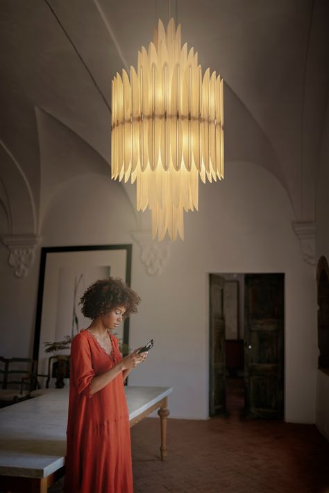 Voliere suspension lamp by Bodo Sperlein is a feathery light that interprets a classic 1920s art� deco chandelier. Wooden Lighting, Art Deco Pendant Light, Deco Chandelier, Deco Lighting, Lzf Lamps, Art Deco Decor, Feather Decor, Wooden Light, Art Deco Lighting