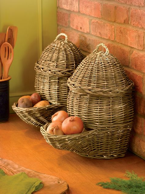 Countertop Potato & Onion Storage Baskets, Set of 2 | Gardeners.com Potato Onion Storage, Vegetable Storage Bin, Potato Storage, Onion Storage, How To Store Potatoes, Potato Onion, Vegetable Storage, Storage Bin, Kitchen Pantry