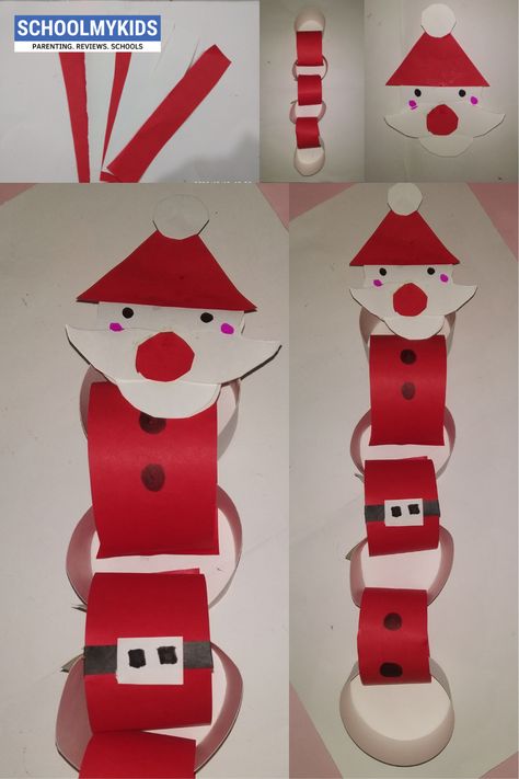 So today we are making a beautiful Santa paper chain to hang it in our living rooms or window panes to welcome dear Santa. Paper Chain Decorations Diy Christmas, Hanging Santa Claus Decoration, Paper Chain Crafts, Christmas Chains Paper, Christmas Paper Chain Countdown, Christmas Paper Chain, Christmas Chain, Chain Crafts, Christmas Paper Chains