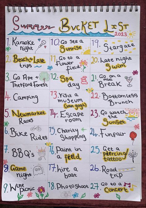 Buket List 2023, 2024 Bucket List, Summer List Ideas, Summer Bucket List 2023, 2023 Bucket List, Bff Bucket List, June Activities, Summer Basket, Lists Ideas